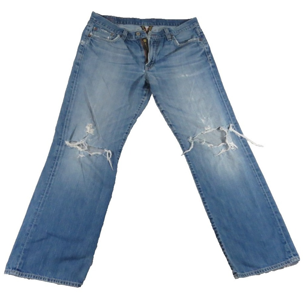 VTG Lucky Brand Iron Straight Jeans‎ Men 34 Blue Denim Heavily Distressed Flared